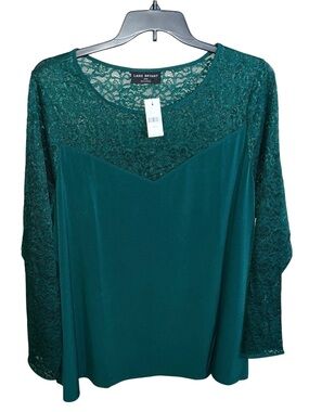 Lane Bryant Lace Shirt Women’s 26/28 Green Long Sleeve